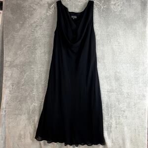 VTG Y2K Midi Dress Womens 2X Black Cowl Neck Ruffle Hem Slinky Romantic USA